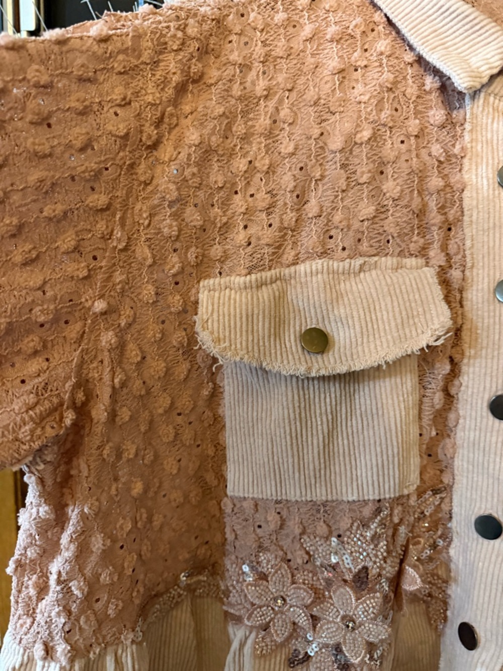 POL Blush Pink Mixed-Media Corduroy & Lace Shacket - Picture 3 of 6